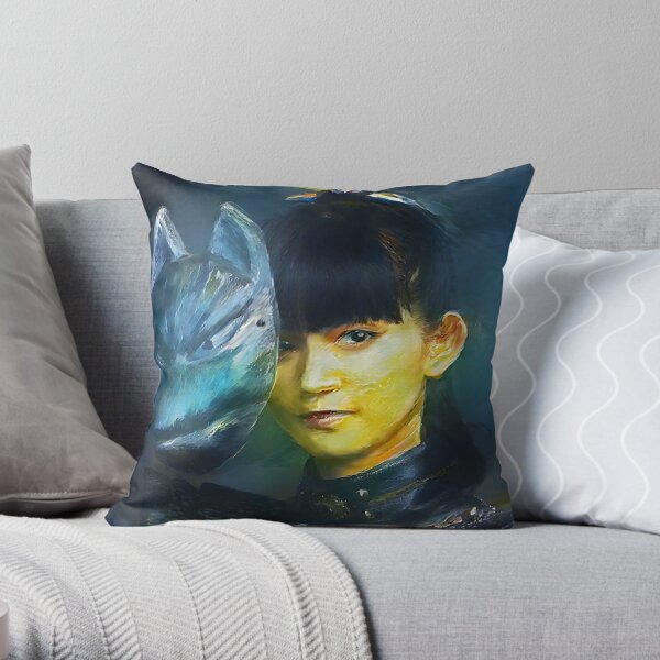 Su-Metal with a Fox God Mask Babymetal AI Painting Digital Fan Art Throw Pillow RB2709 product Offical babymetal Merch